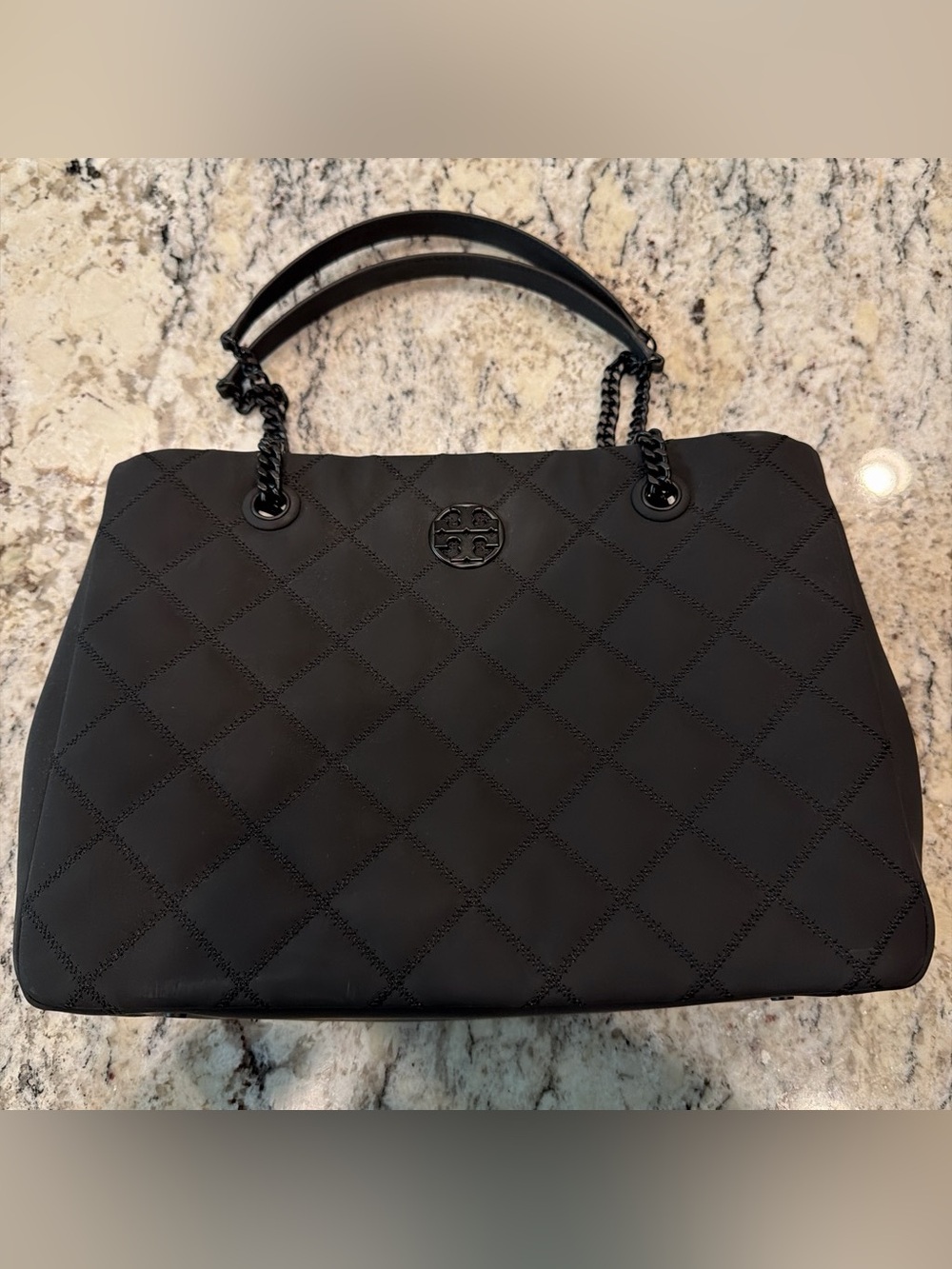 Tory Burch Willa Matt Black Quilted Leather Shoulder Bag